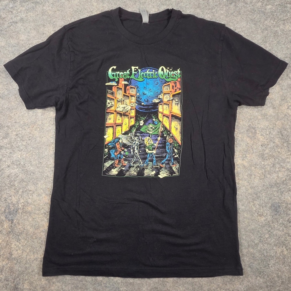 Great Electric Quest Band T-Shirt Mens Large Black Graphic Tee Rock Stone Music